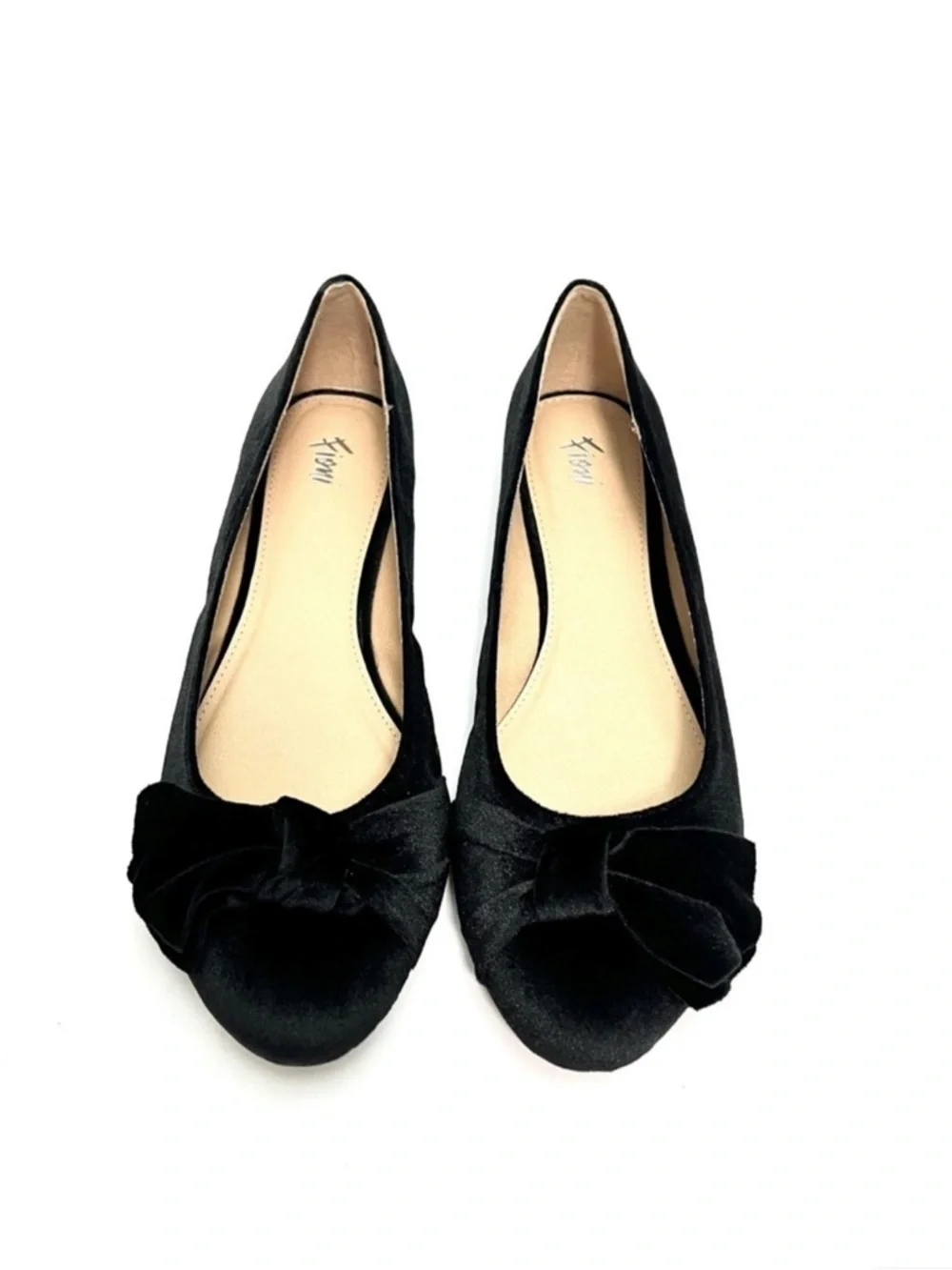 Vintage Y2K deadstock black velvet asymmetrical bow slip on ballet flats